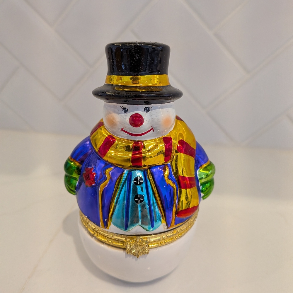 Vintage Christopher Radko Snowman Trinket Box Nostalgia Winter Holiday